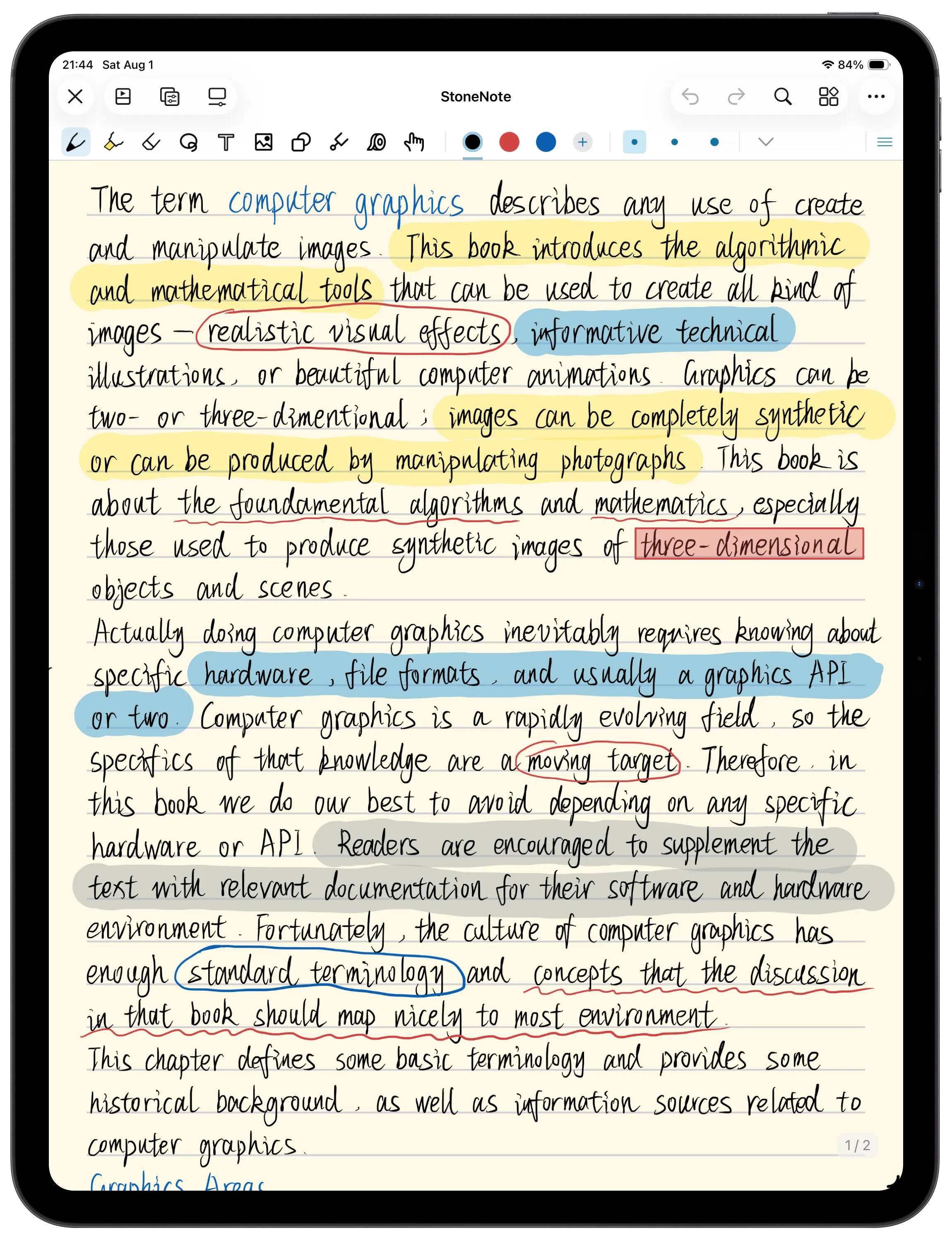 Vector handwriting and pen tools in StoneNote