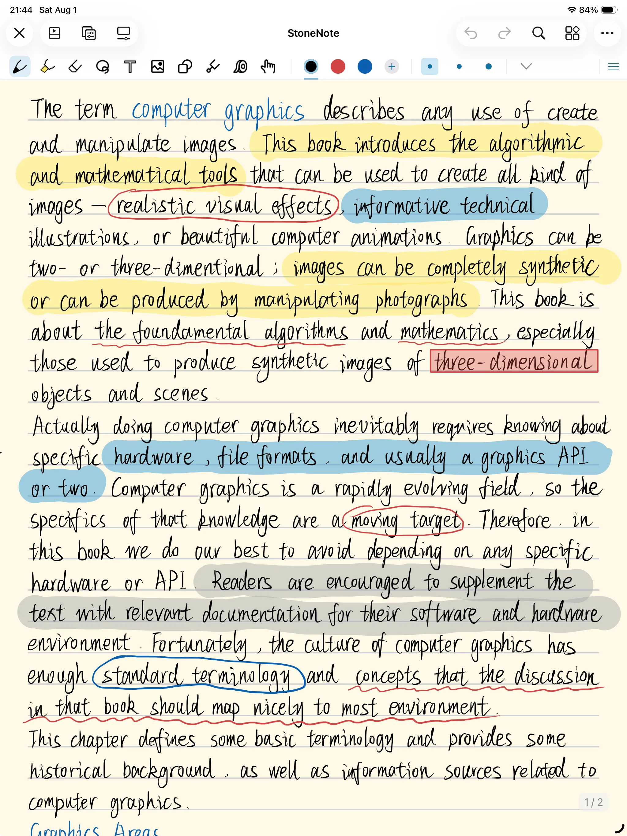Vector handwriting and pen tools in StoneNote
