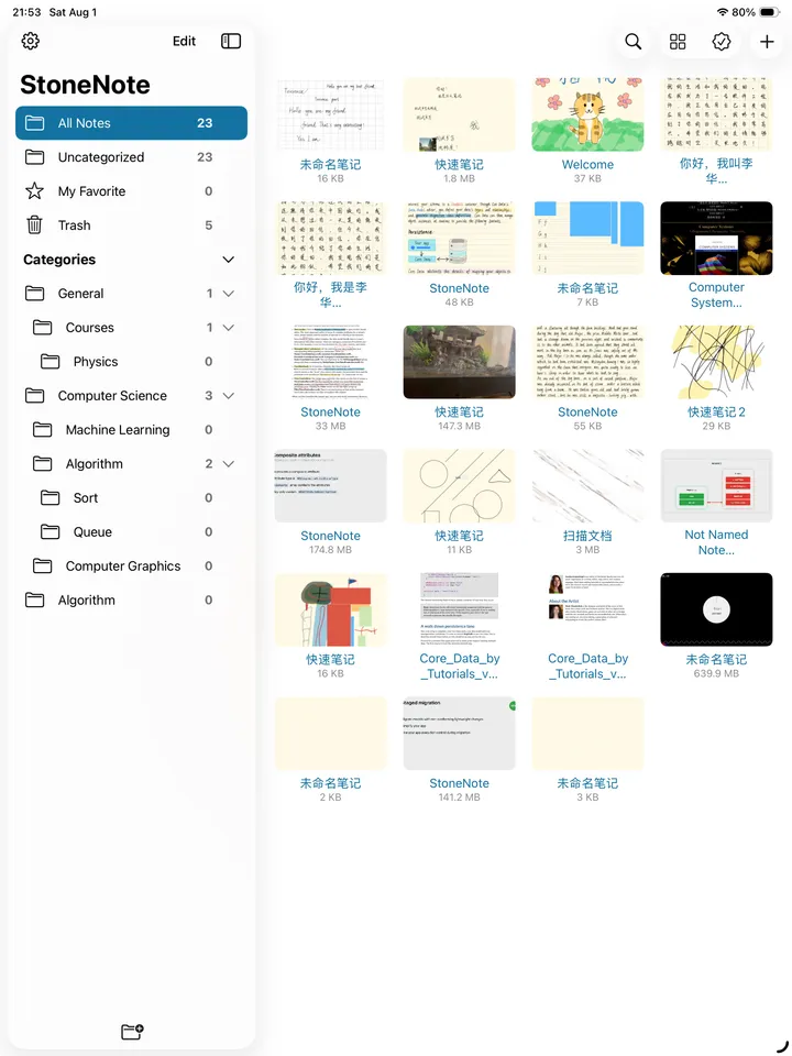 Notebooks and nested folders in the StoneNote library