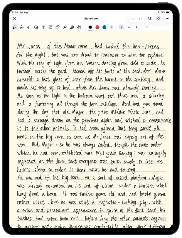 A handwritten note synchronized on iPad with iCloud