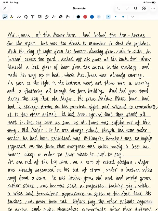 A handwritten note synchronized on iPad with iCloud