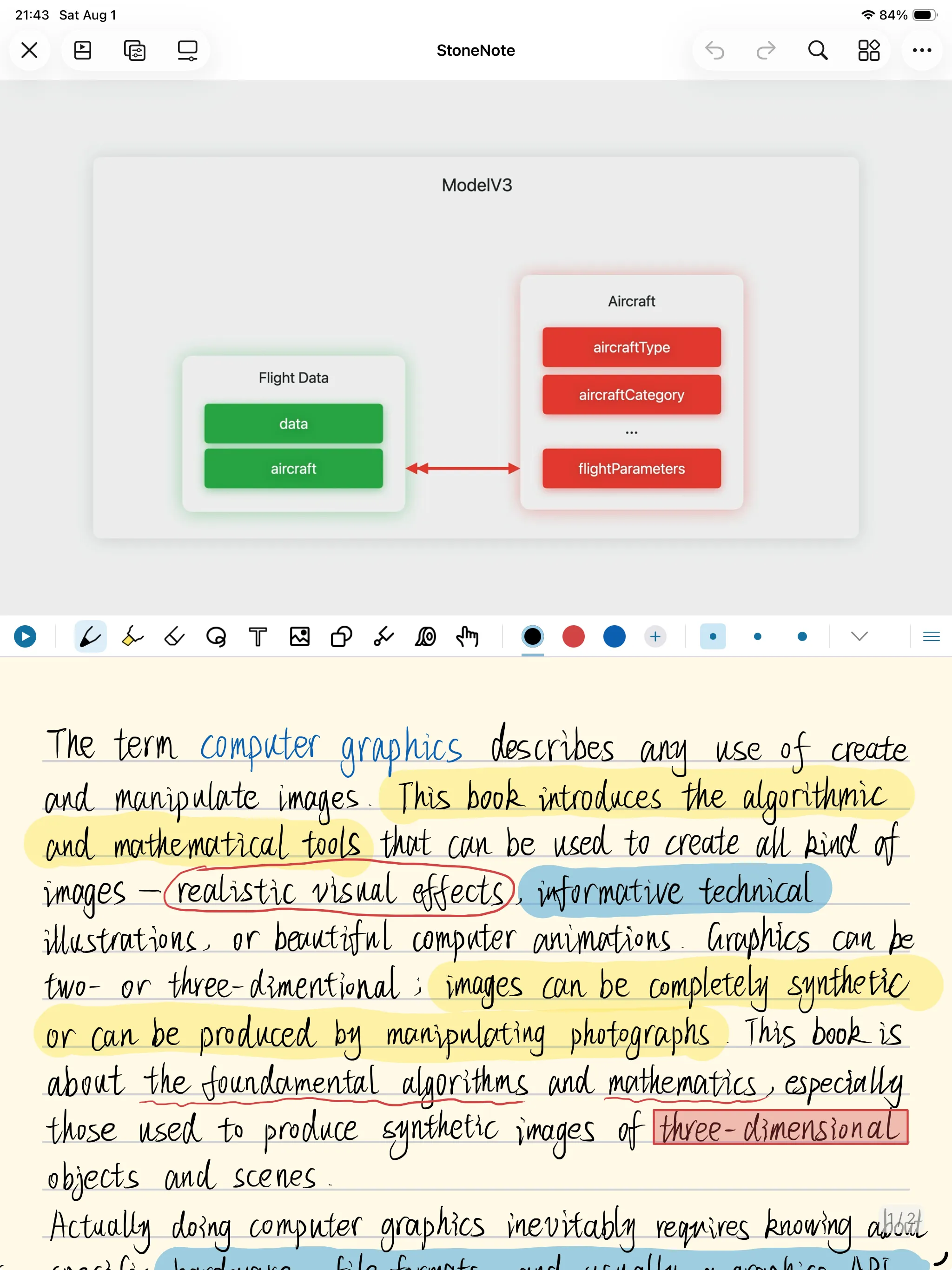 Video and handwritten notes displayed together in StoneNote