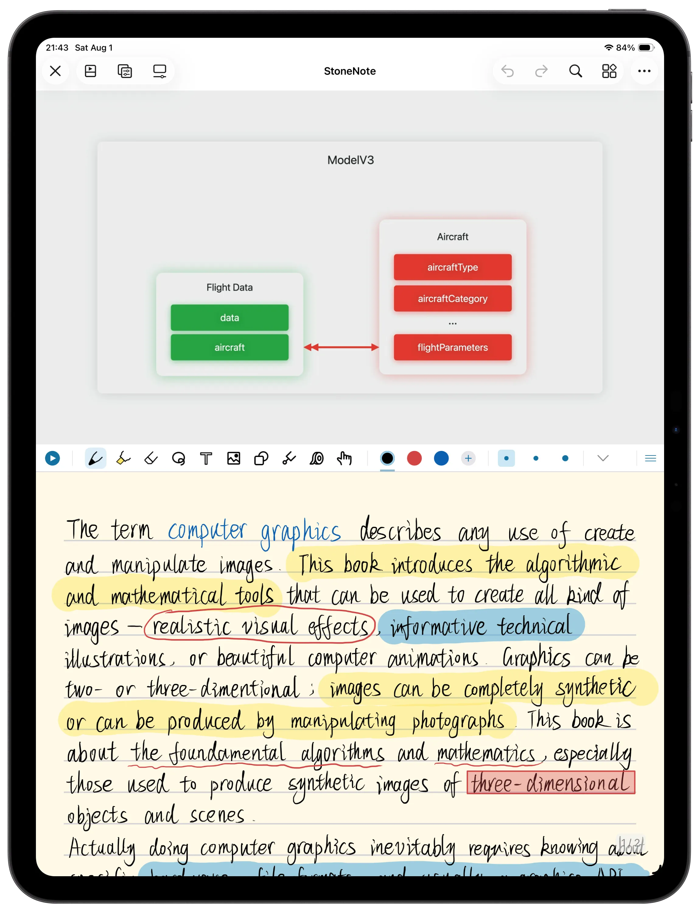 Video and handwritten notes displayed together in StoneNote